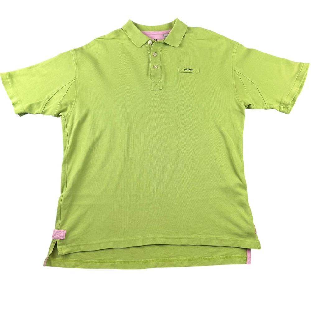 Orvis Mens Lime Green Pink Accent Cotton Pique Polo Shirt Size M RN70534